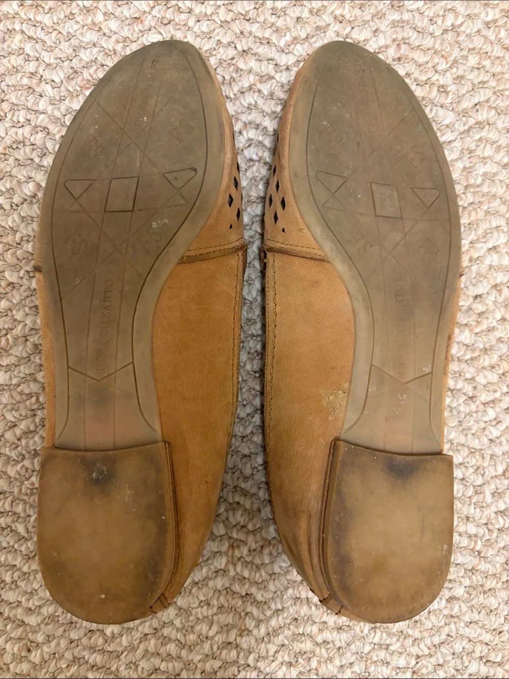 Franco Sarto Tan Perforated Pointed-Toe Leather Flats Women’s 9